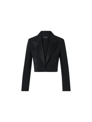 Designer Cropped Wool Double-Face Jacket with Satin Lapel - black