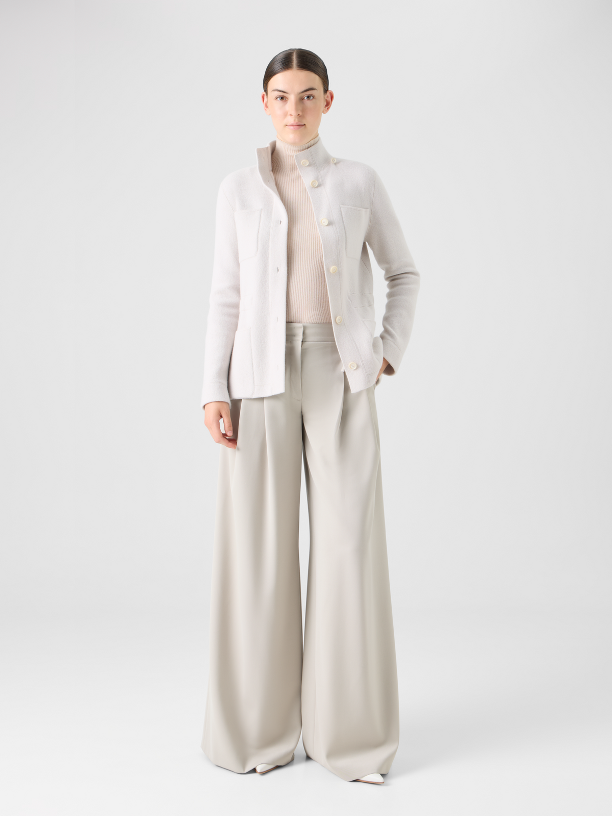 Designer Cashmere Piqué Hooded Knit Jacket - beige #editorial