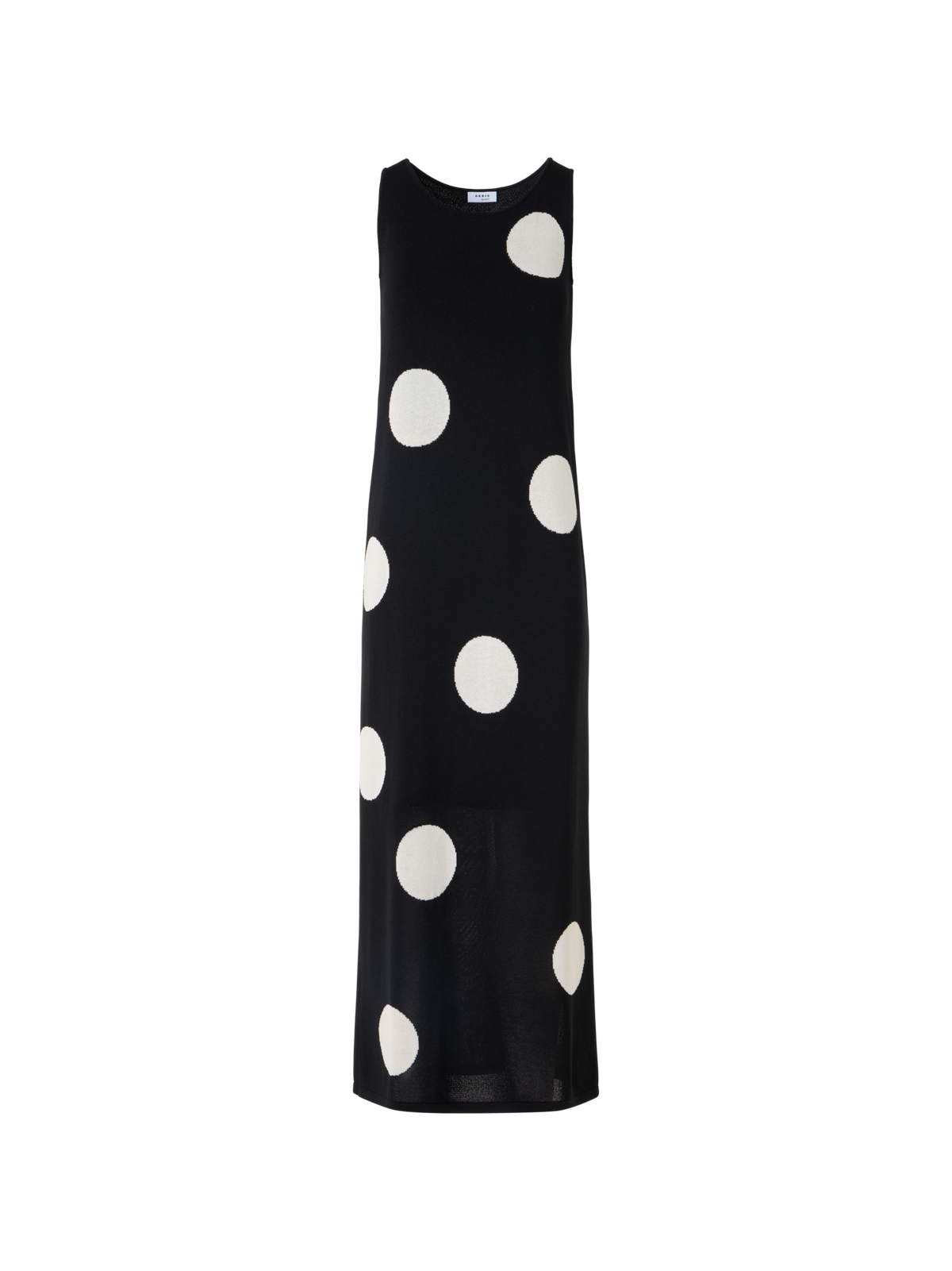 Designer Sleeveless Polka-Dot Midi Knit Dress - black
