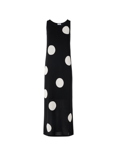 Designer Sleeveless Polka-Dot Midi Knit Dress - black