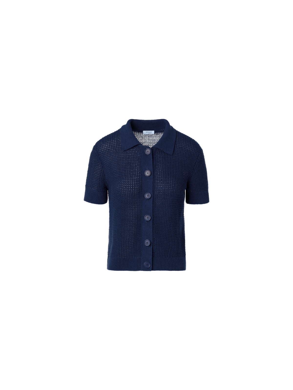 Designer Linen-Cotton Short-Sleeve Knit Cardigan - navy - blue