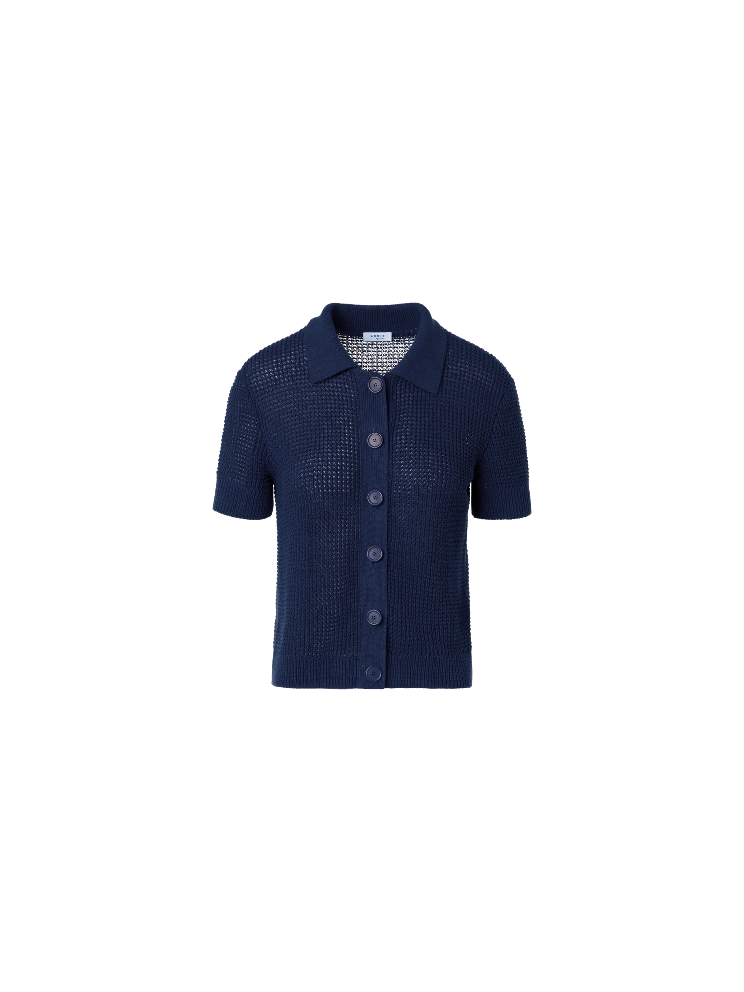 Designer Linen-Cotton Short-Sleeve Knit Cardigan - navy - blue