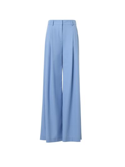 Designer Cotton Stretch Gabardine Wide-Leg Pants - navy - blue