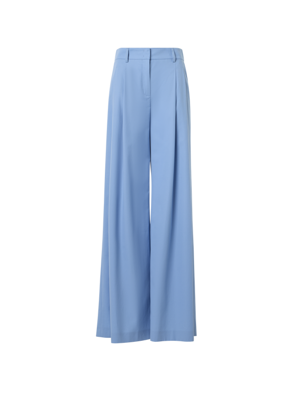 Designer Cotton Stretch Gabardine Wide-Leg Pants - navy - blue
