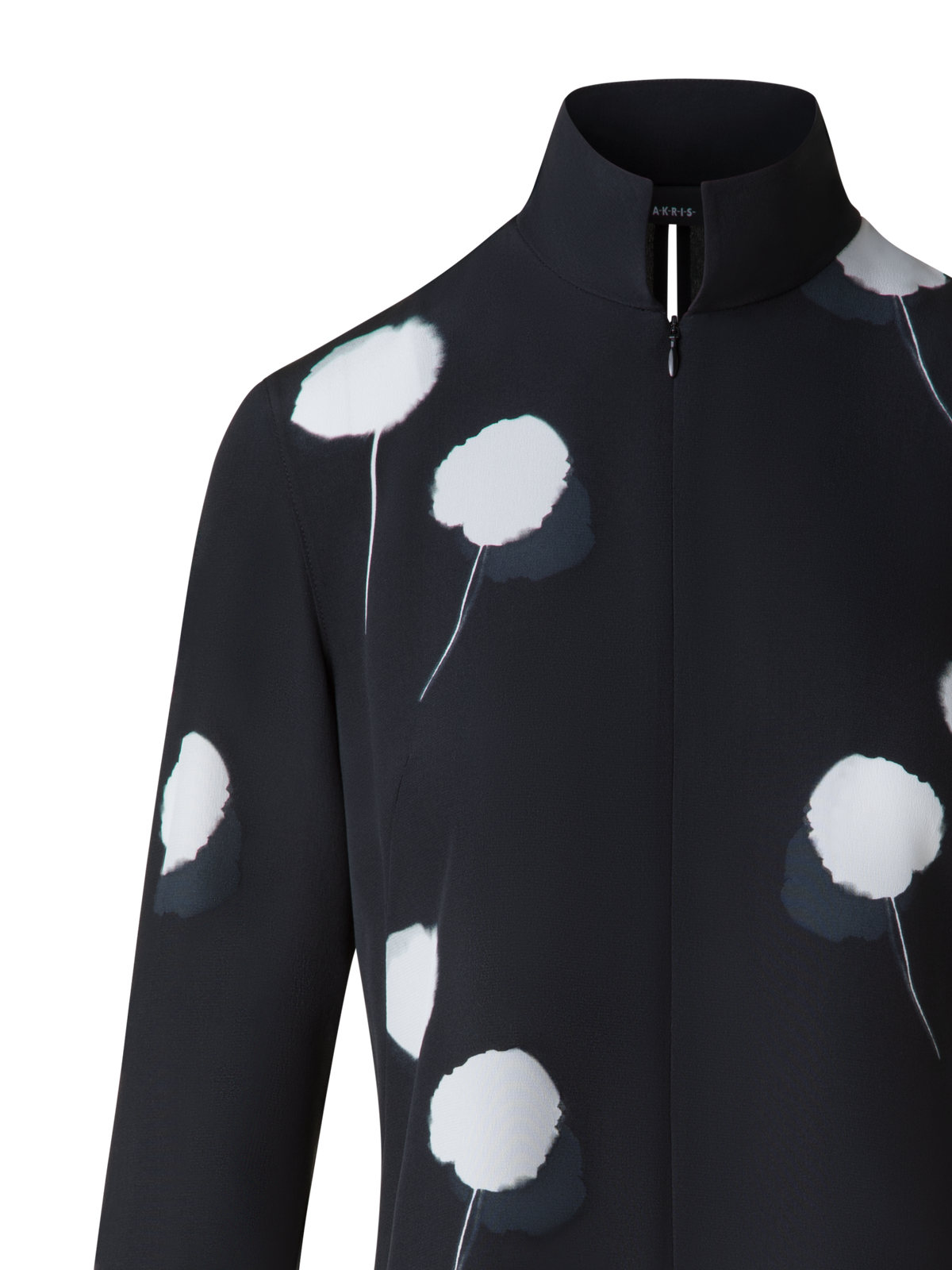 Designer Tunic Blouse in Silk with Dandelion Print - black - multicolor