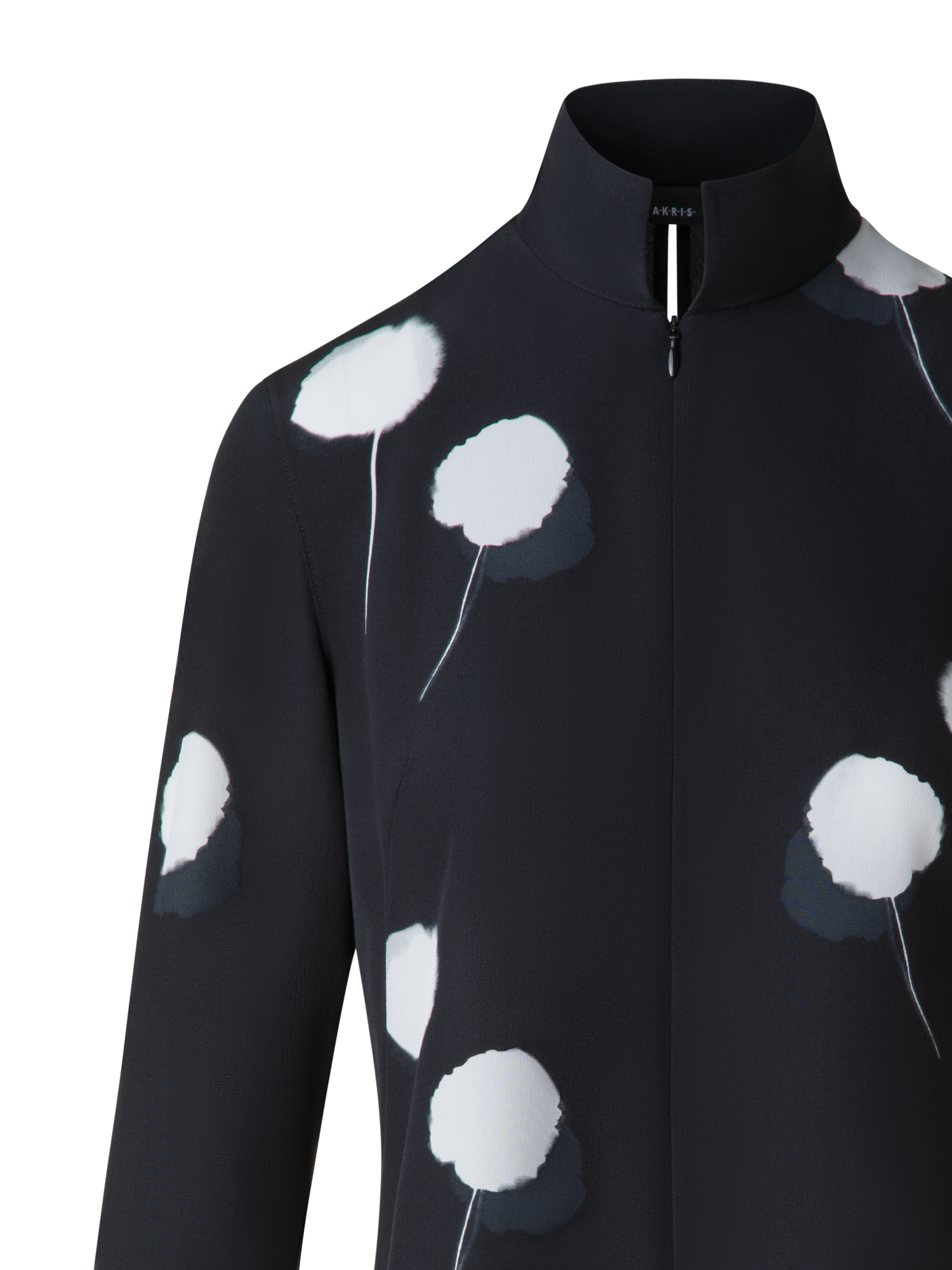 Designer Tunic Blouse in Silk with Dandelion Print - black - multicolor