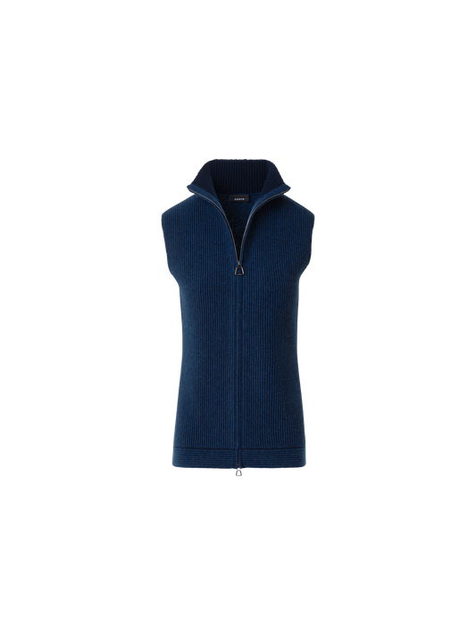 Designer Cashmere Knit Gilet with Front Rib Detail - neutral - navy - blue