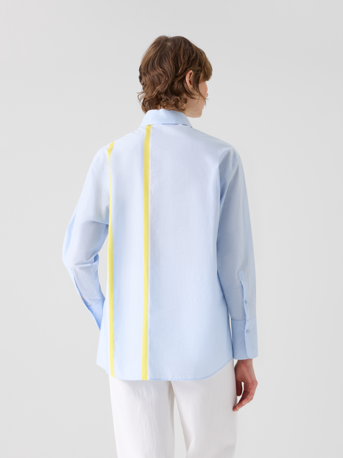 Designer Striped Cotton Chambré Shirt Blouse - pastel - blue #editorial