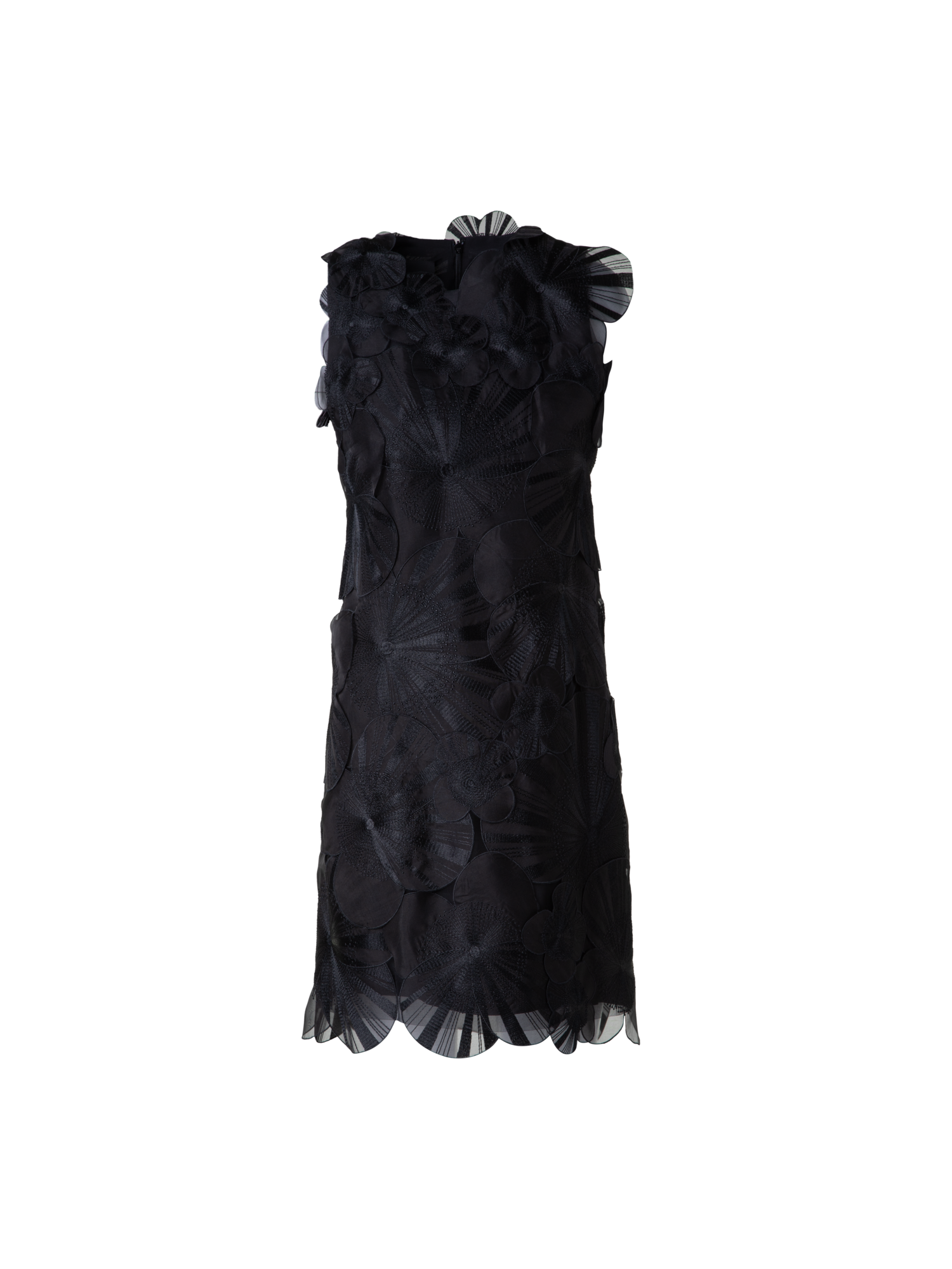 Designer Short Sheath Dress with Poppy Embroidery - black