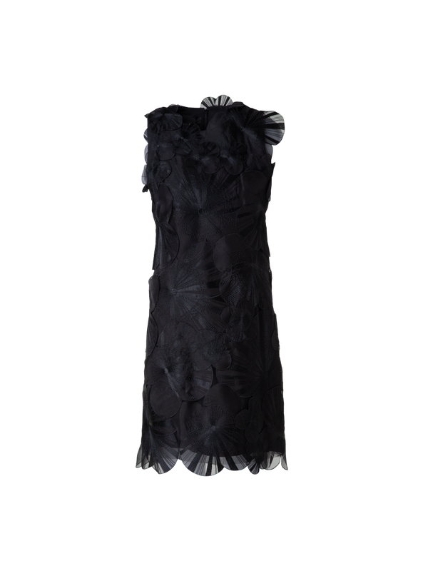 Designer Short Sheath Dress with Poppy Embroidery - black