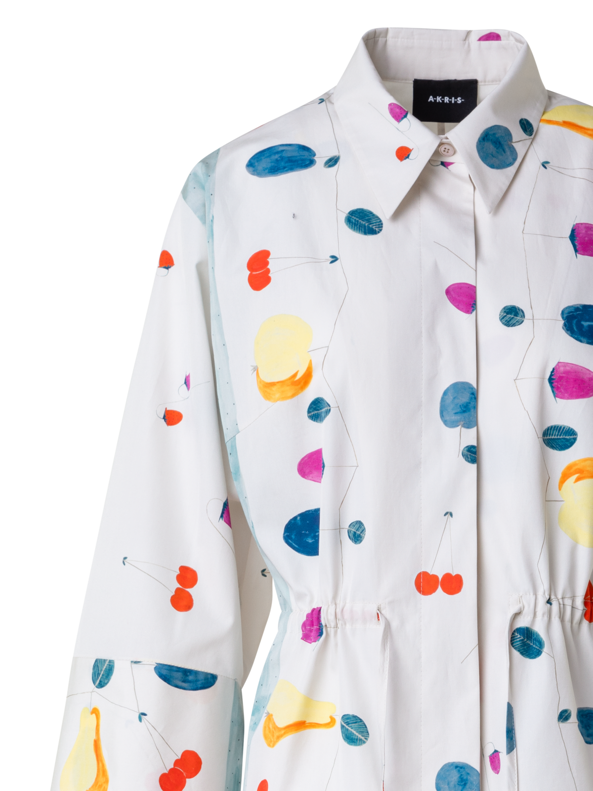 Designer Cotton Midi Shirt Dress with Fruits Print - multicolor