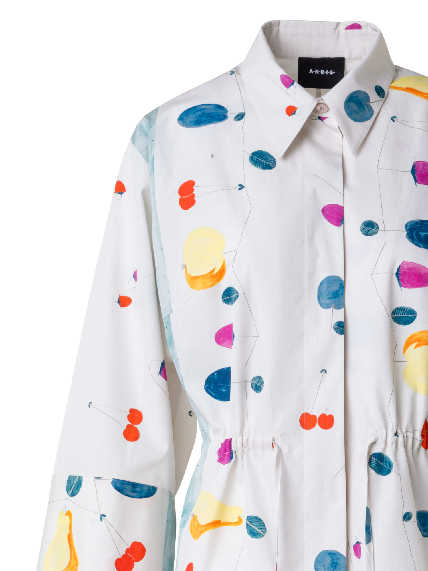 Designer Cotton Midi Shirt Dress with Fruits Print - multicolor