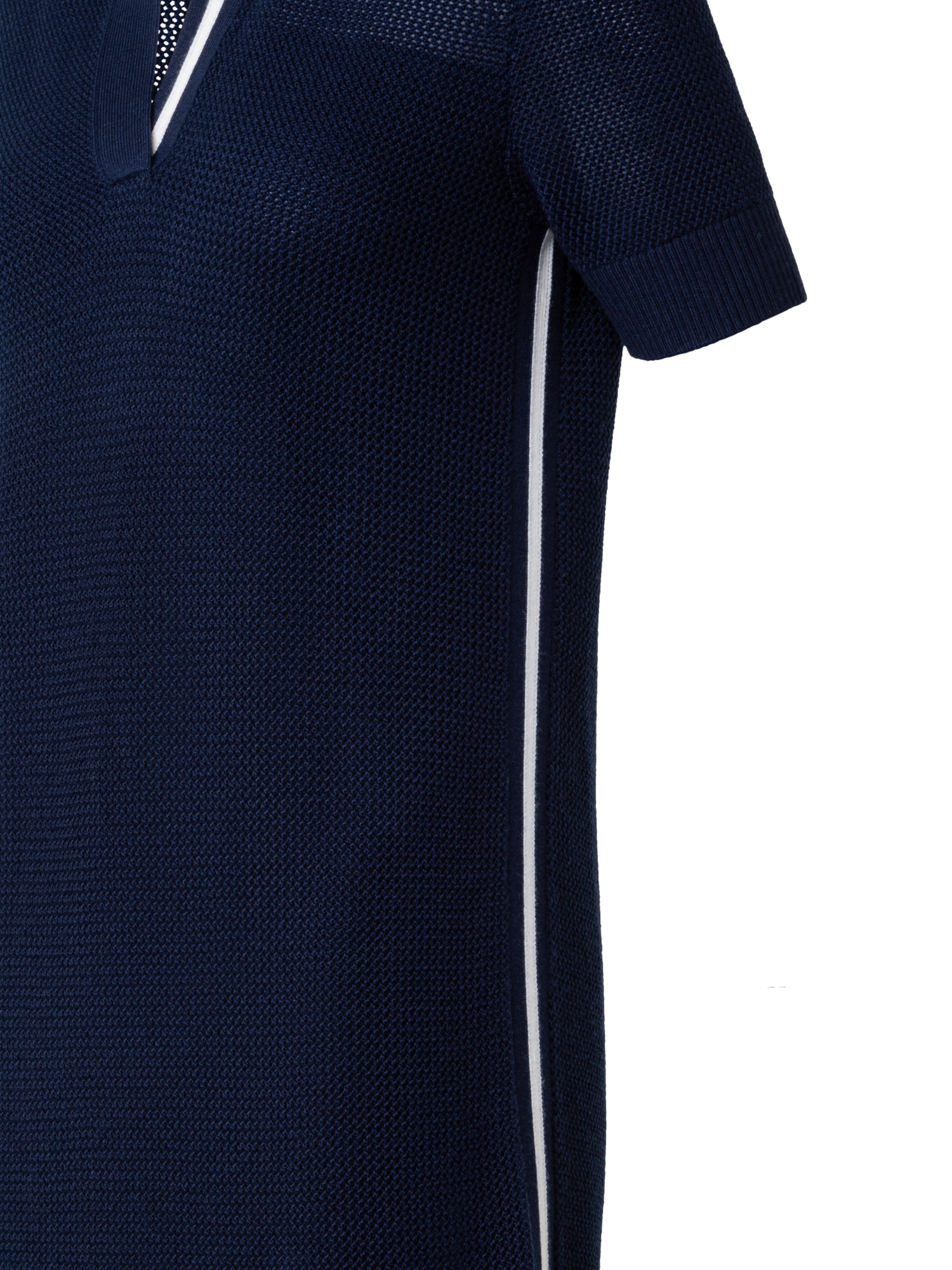 Designer Wool Blend Mesh Knit Polo Dress - navy - blue - multicolor