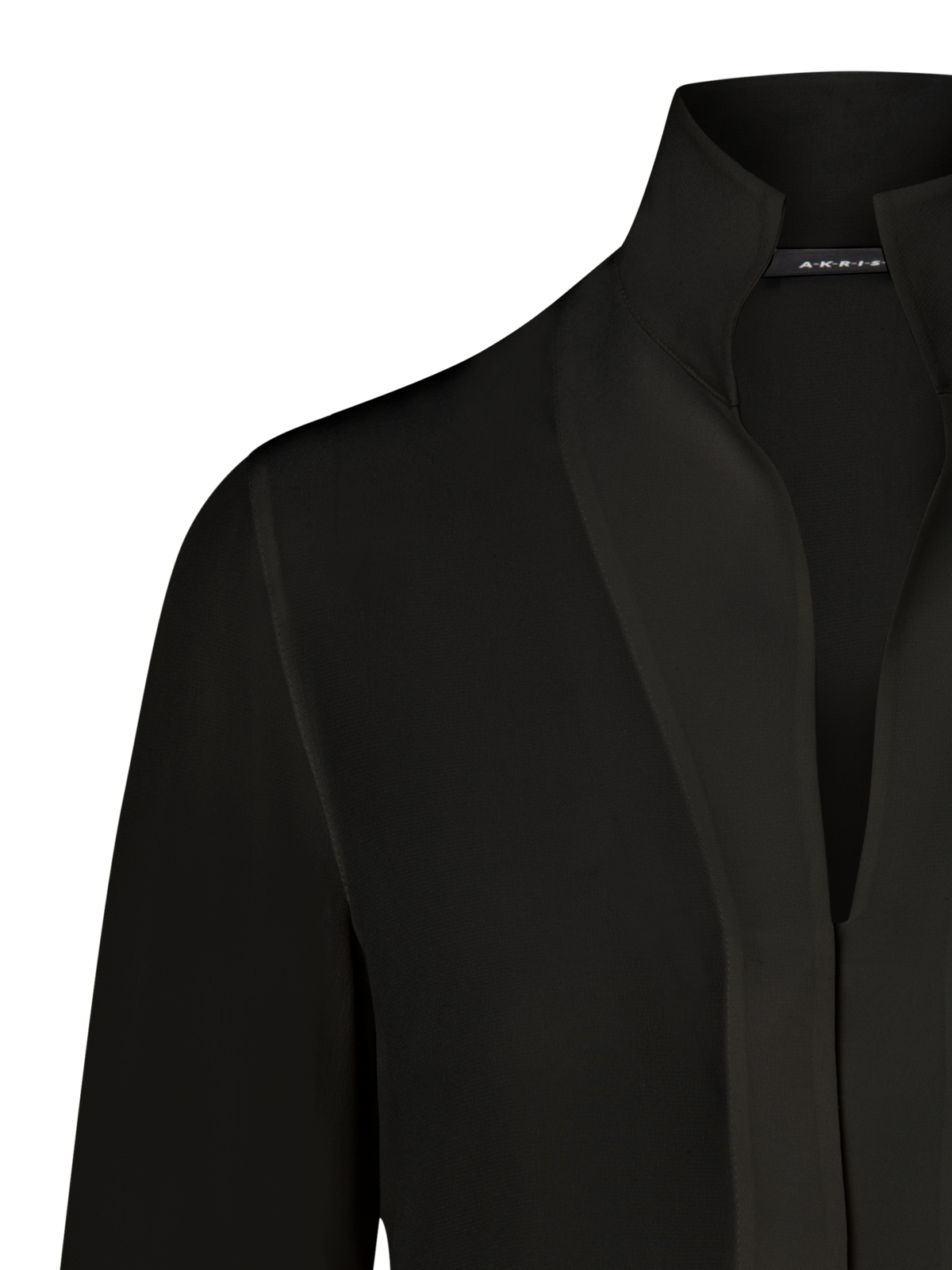 Designer Long Sleeve Silk Blouse with Stand-up Collar - black