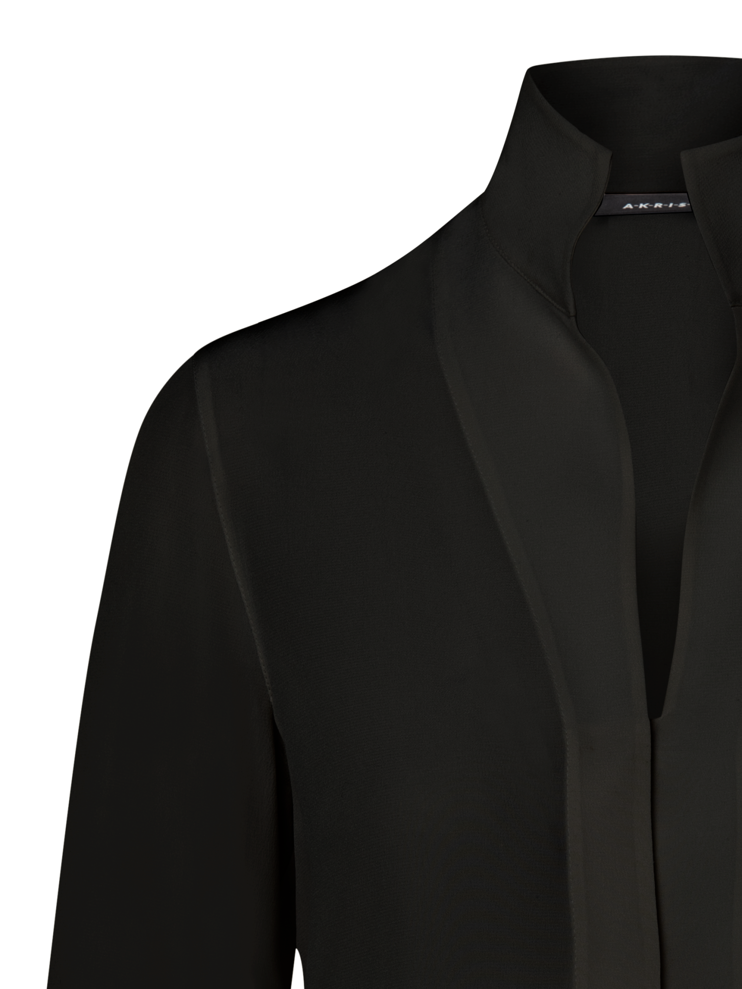 Designer Long Sleeve Silk Blouse with Stand-up Collar - black