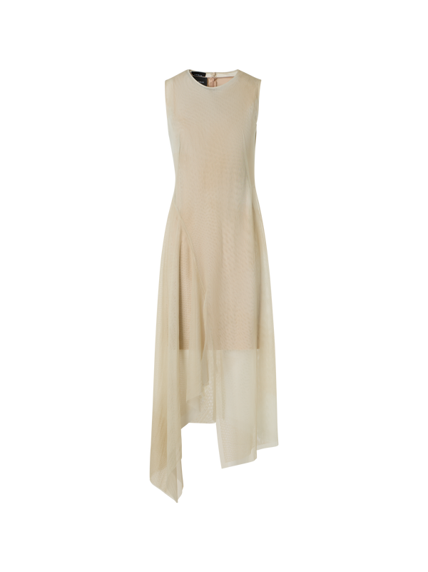 Designer Asymmetrical Tulle Dress in Chiaroscuro Print - neutral - beige