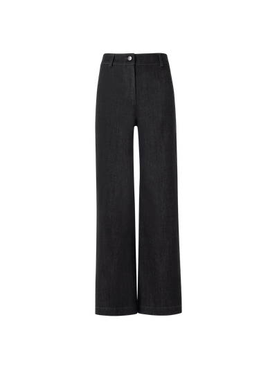 Designer Caia Straight-Leg Pants in High-Stretch Cotton Denim - black