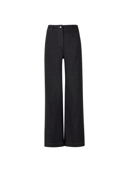 Designer Caia Straight-Leg Pants in High-Stretch Cotton Denim - black