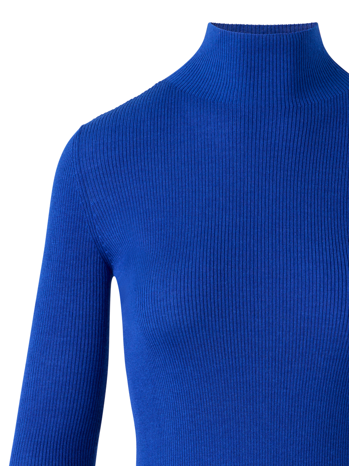 Designer Fine Rib Cashmere Silk Mock Neck Pullover - blue