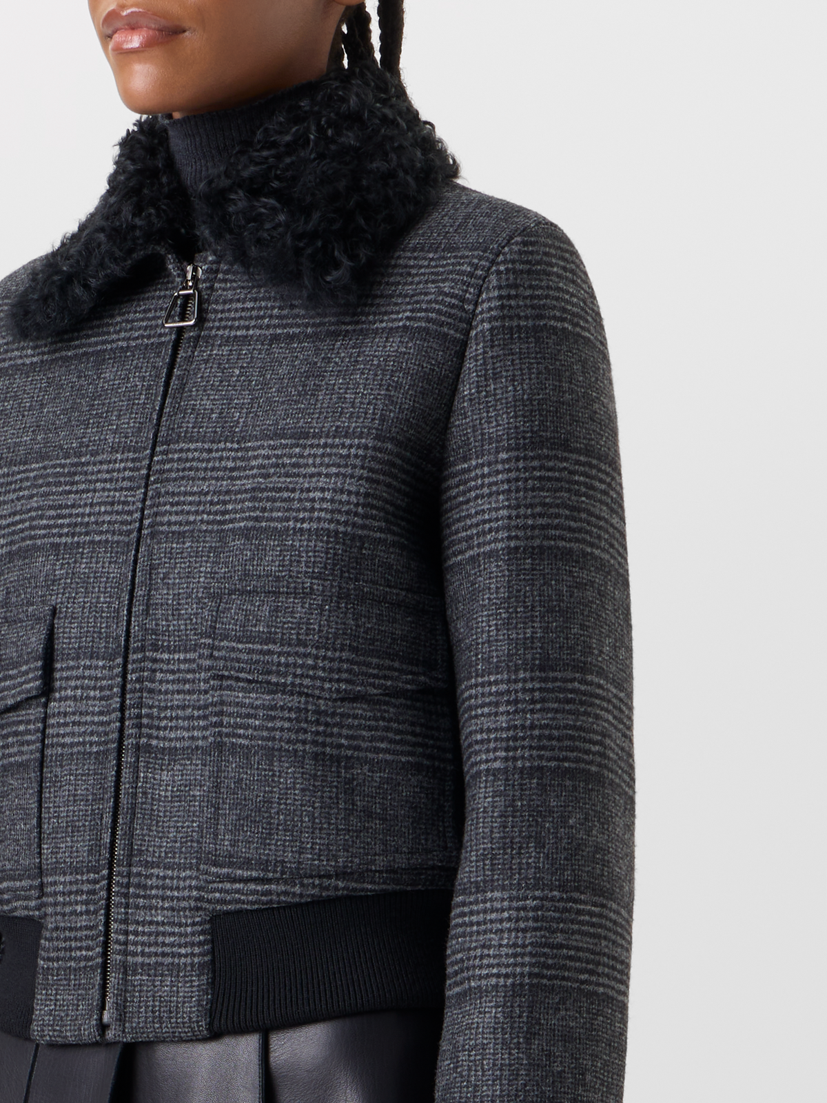 Designer Prince of Wales Wool Double-Face Bomber with Trapezoid Padding - black - multicolor - grey #editorial