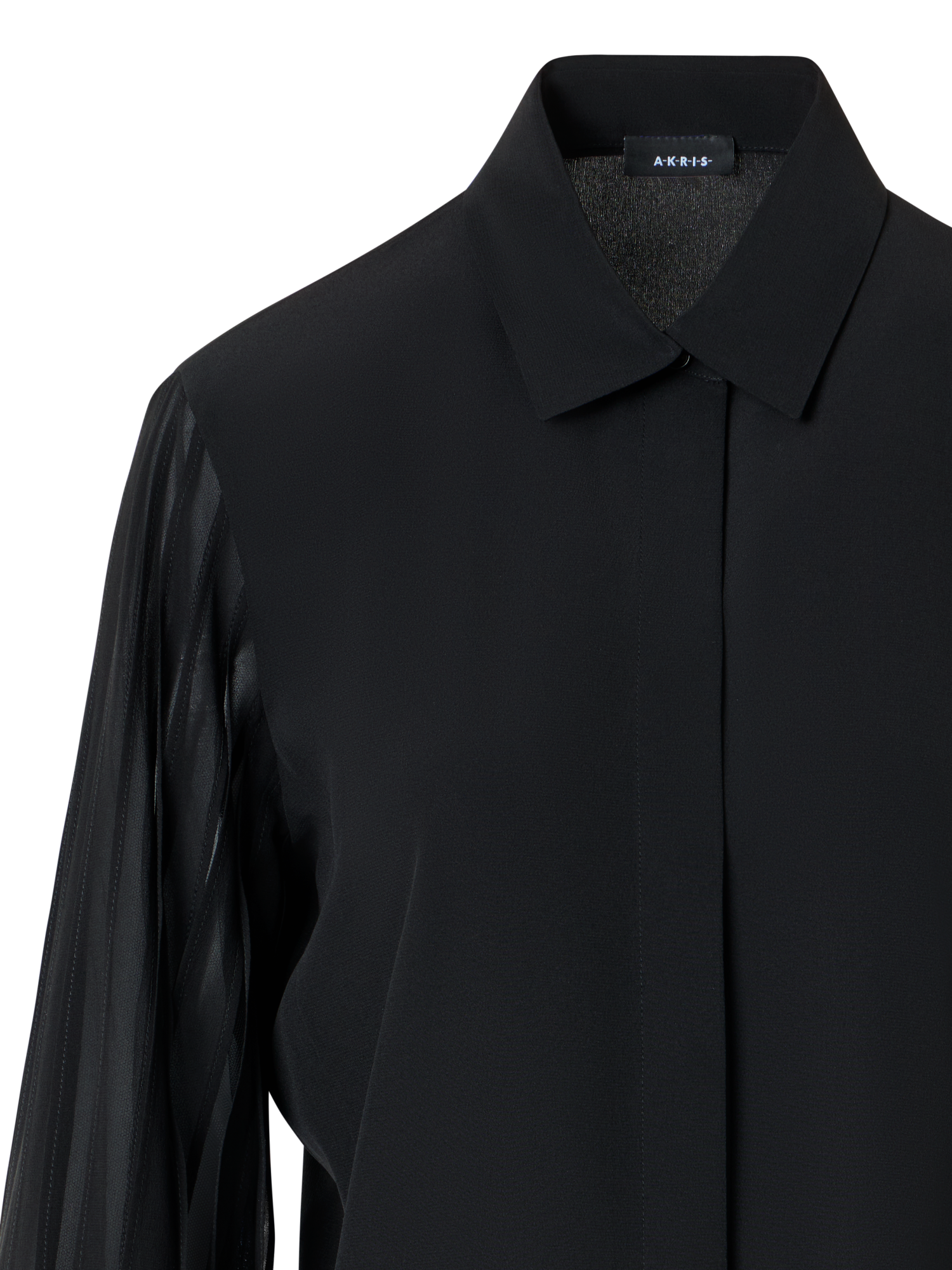 Designer Silk Blouse with Ribbon Sleeves - black - neutral