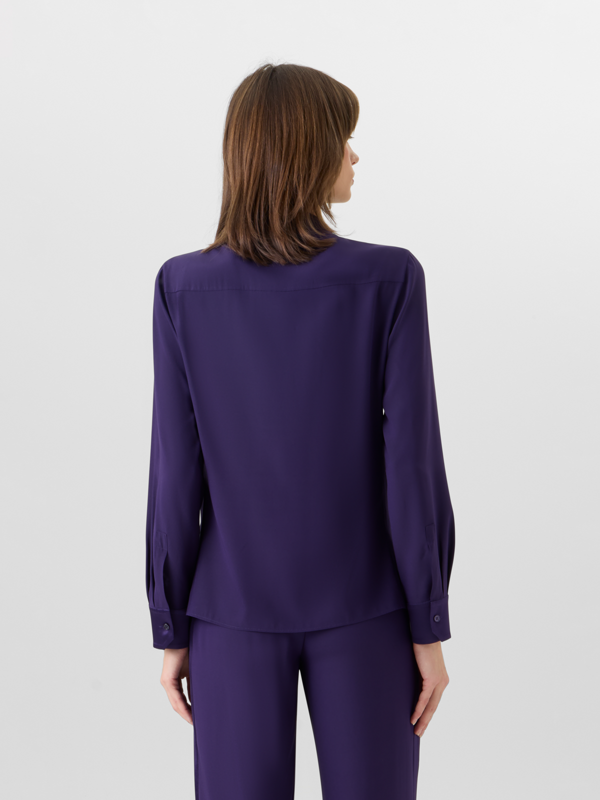 Designer Long-Sleeve Stretch-Silk Blouse - purple #editorial