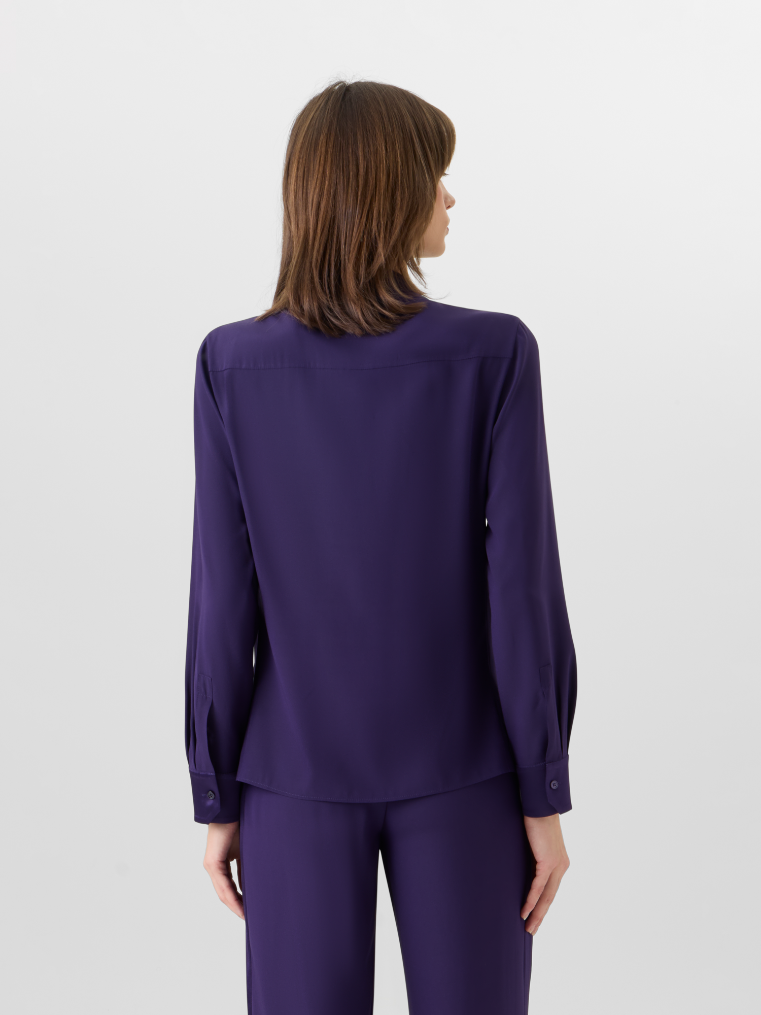 Designer Long-Sleeve Stretch-Silk Blouse - purple 