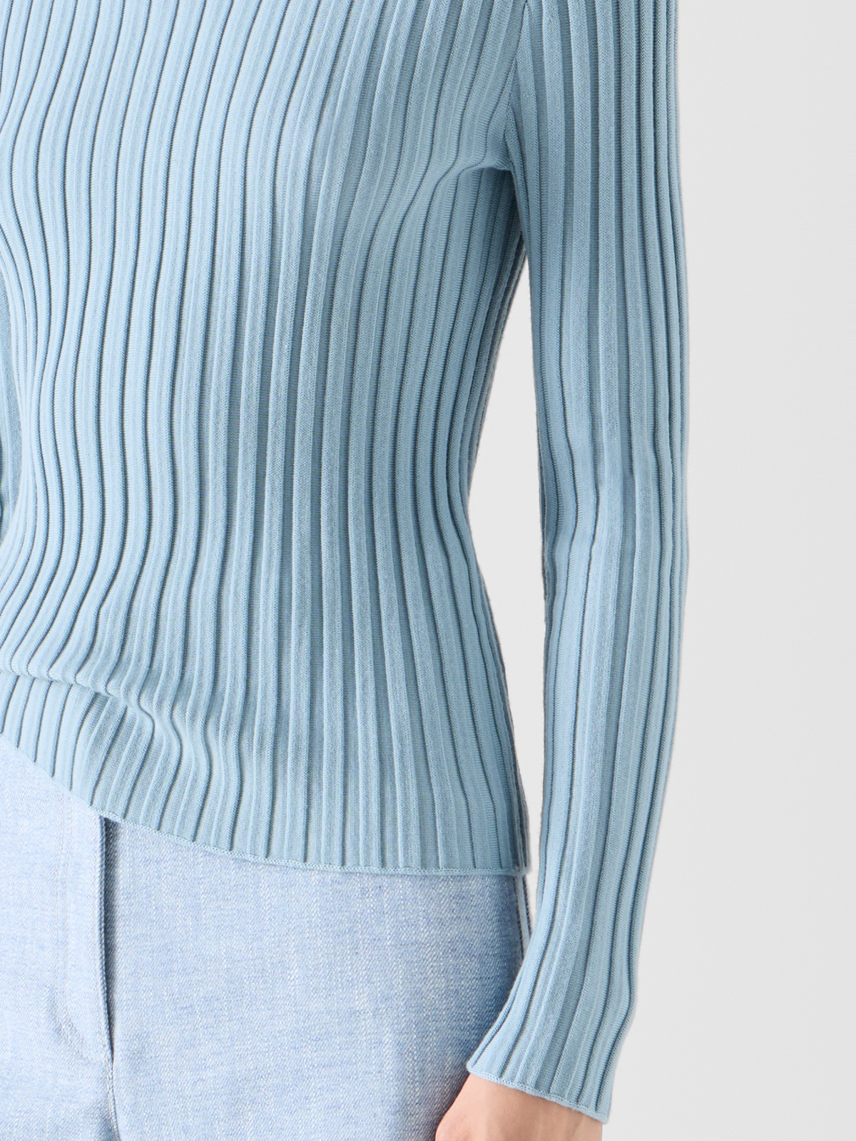 Designer Reversed Rib Merino Knit Turtleneck - blue 