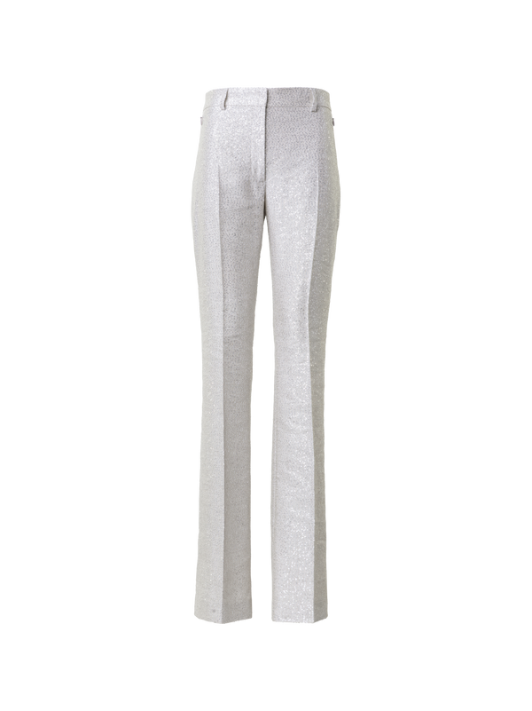 Designer Slight Bootcut Sequins Linen Blend Pants - silver - grey