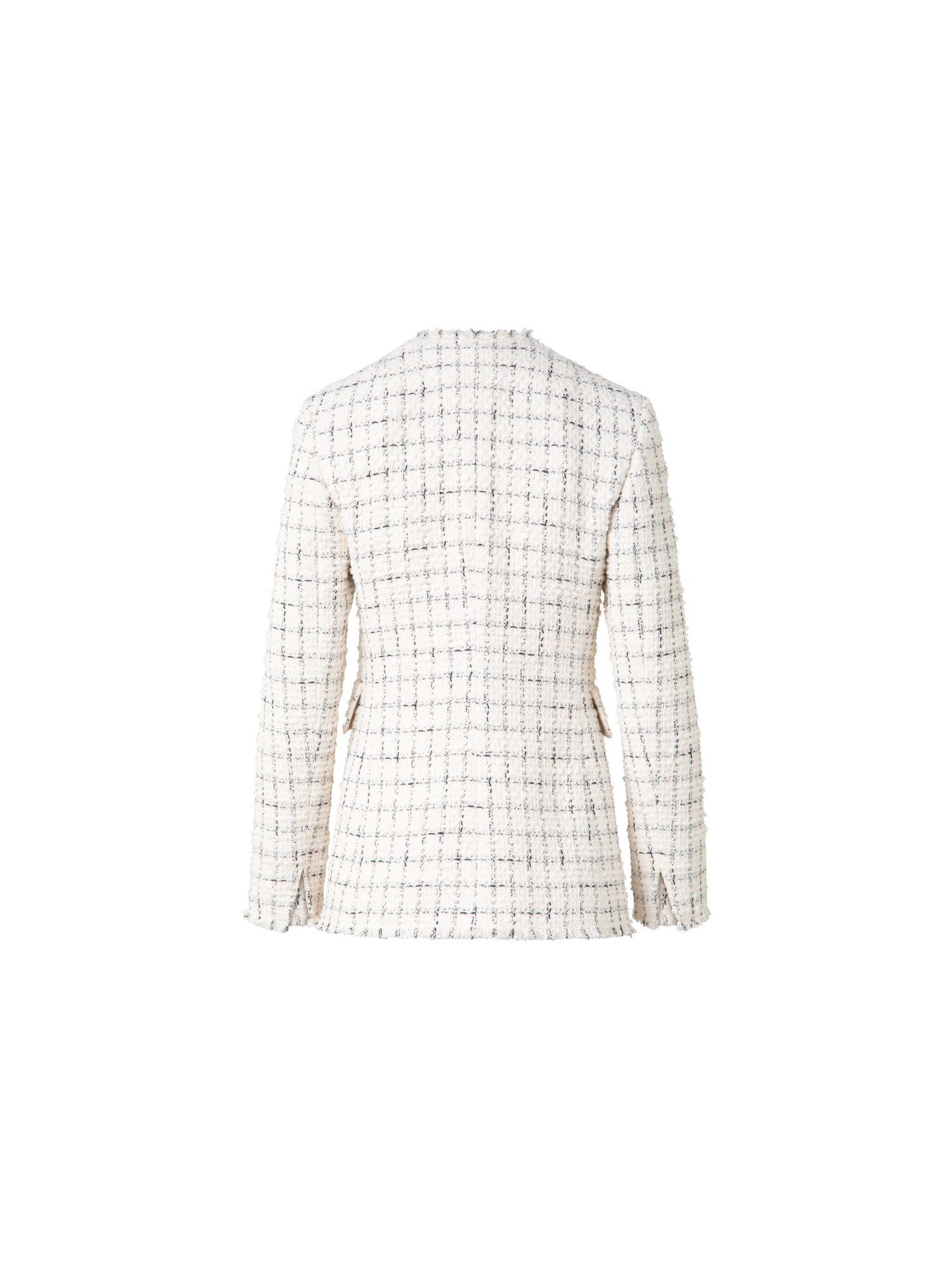 Designer Long Chunky Tweed Jacket - neutral - ecru - white