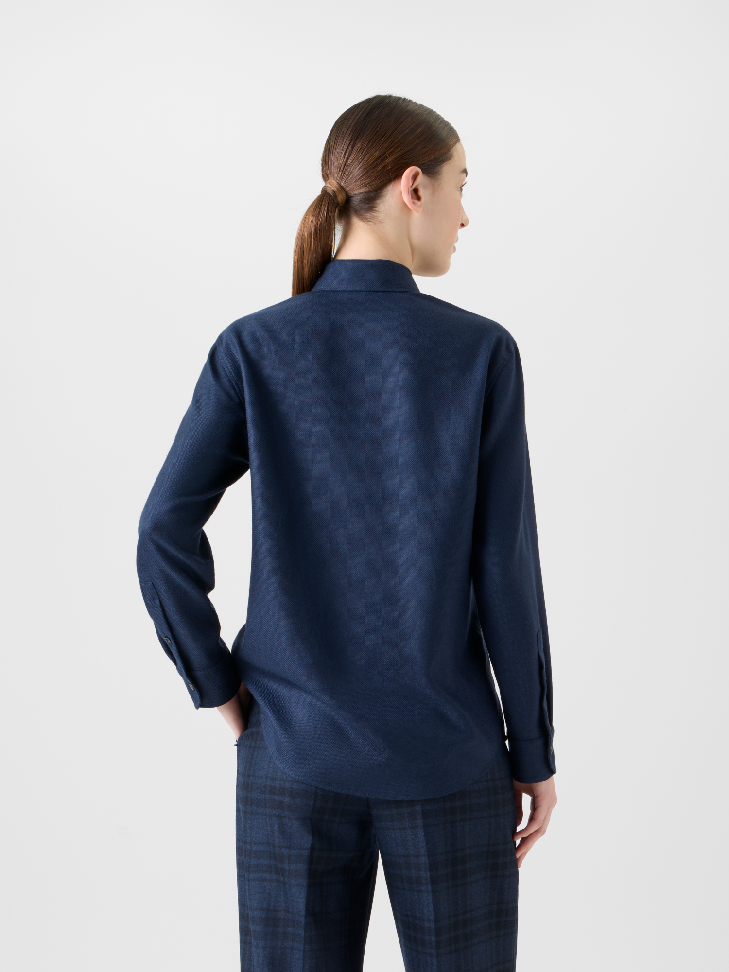 Designer Shirt Blouse in Panama Cashmere - neutral - navy - blue 