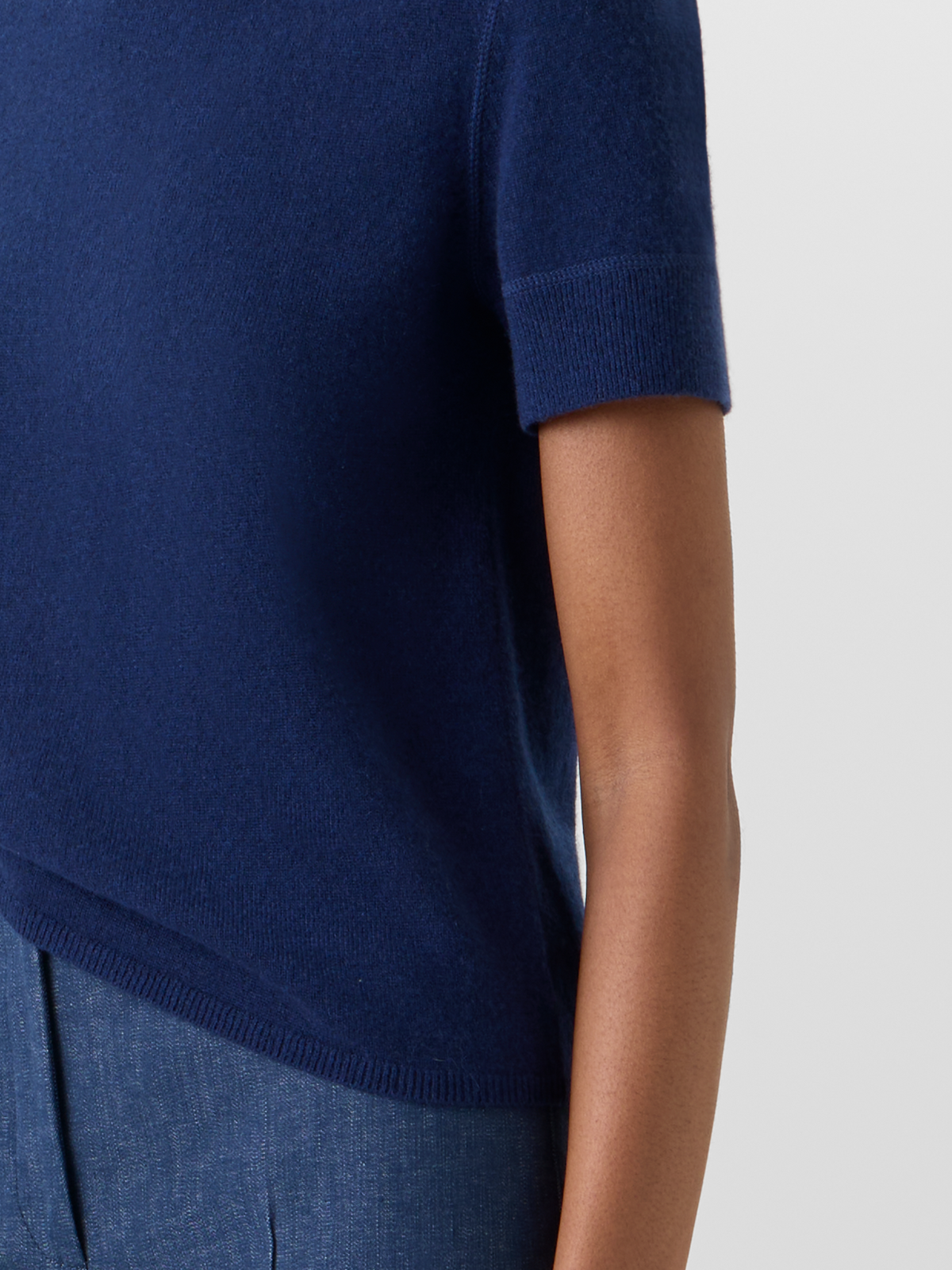 Designer Short-Sleeve Cashmere Knit Sweater - blue #editorial