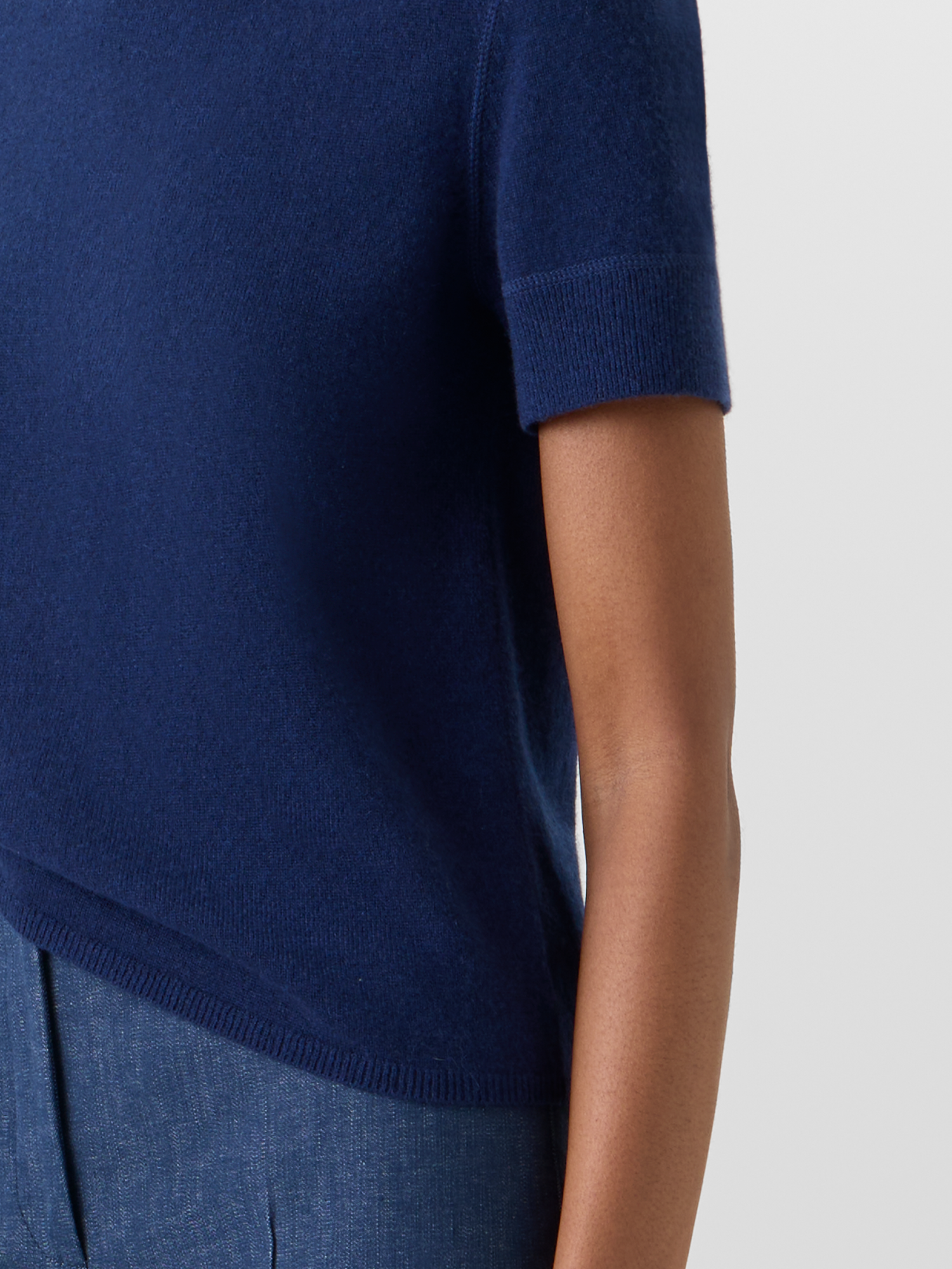 Designer Short-Sleeve Cashmere Knit Sweater - blue 