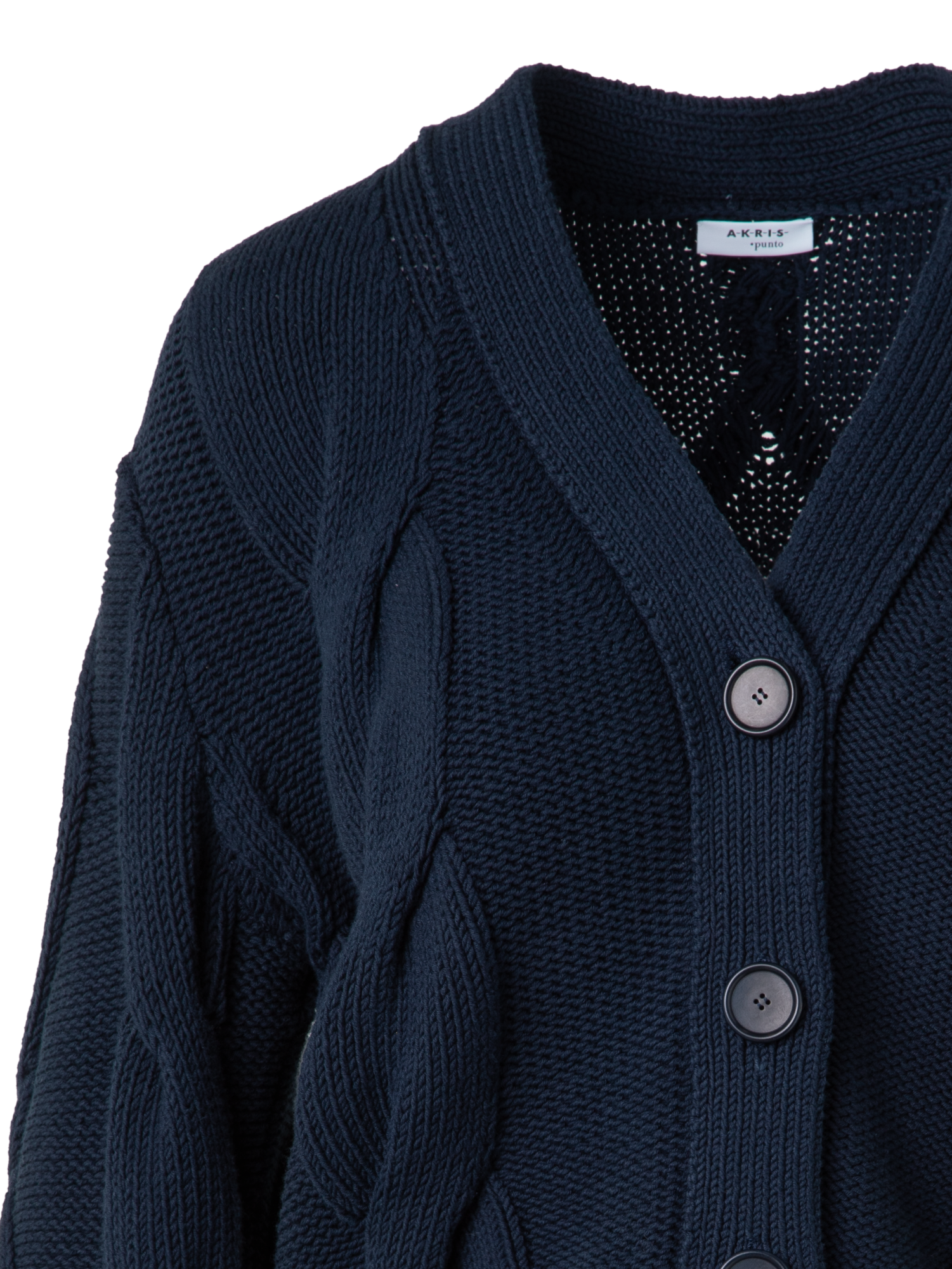 Designer Cardigan in Chunky Cotton Cable Knit - navy - blue
