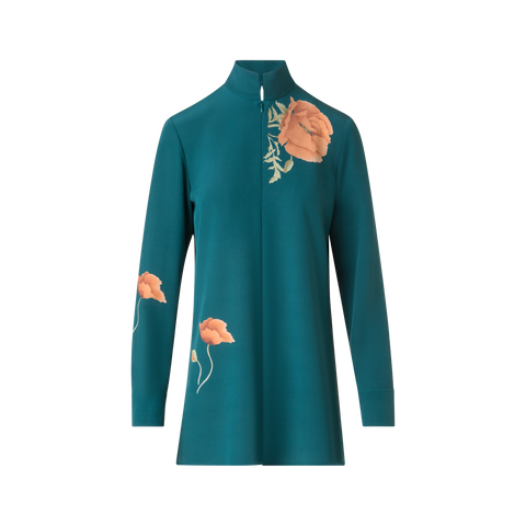 Silk Tunic Blouse with Anemone Print