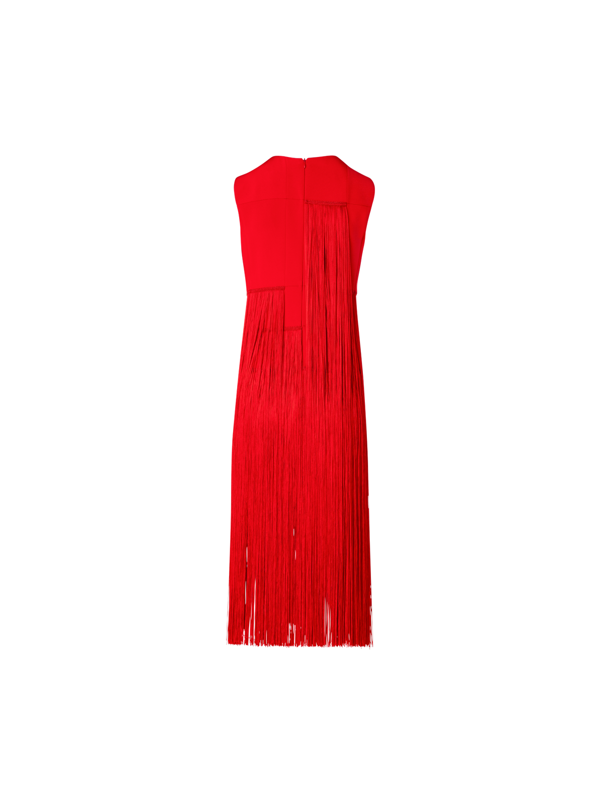 Designer Sleeveless Silk Dress with Fringes - red