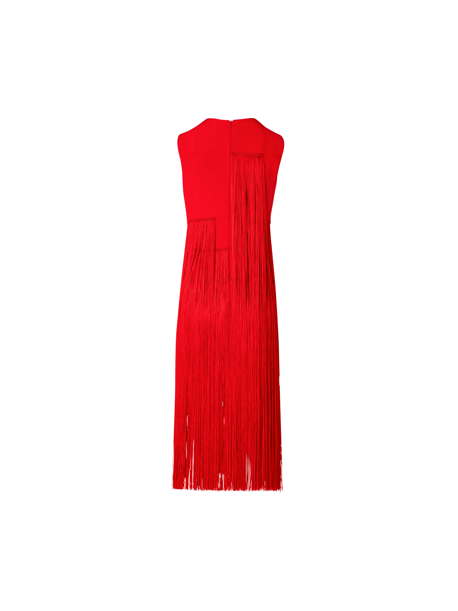 Designer Sleeveless Silk Dress with Fringes - red