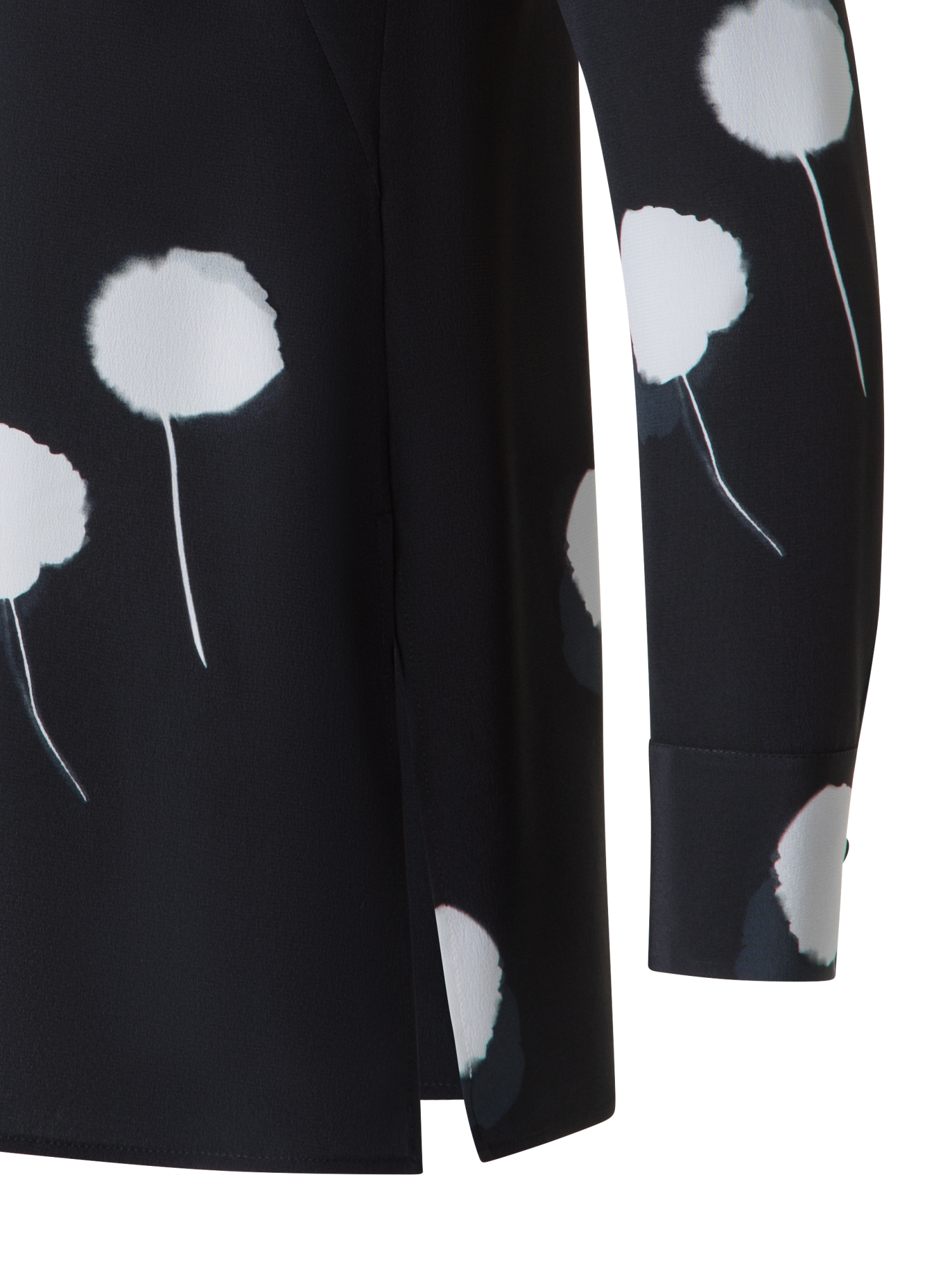 Designer Tunic Blouse in Silk with Dandelion Print - black - multicolor