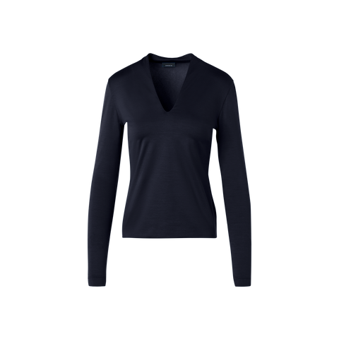 Bluse aus Baumwoll-Stretch-Jersey mit V-Ausschnitt