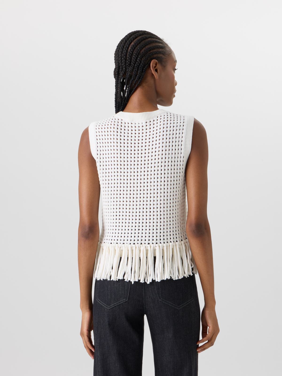 Designer Sleeveless Chunky Cotton Mesh Knit Top - ecru #editorial
