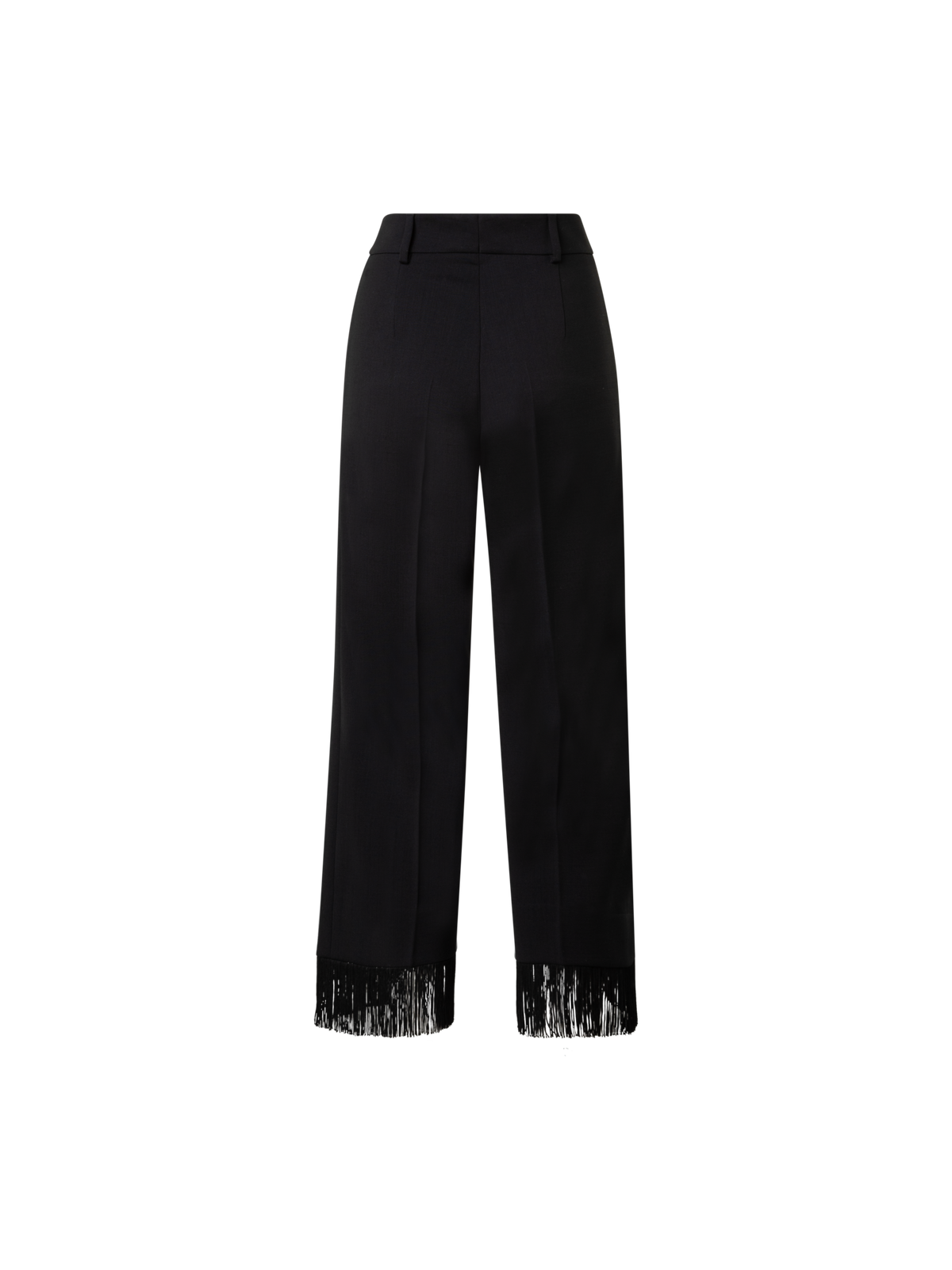 Designer Cropped Wide Wool Stretch Pants with Fringe - black