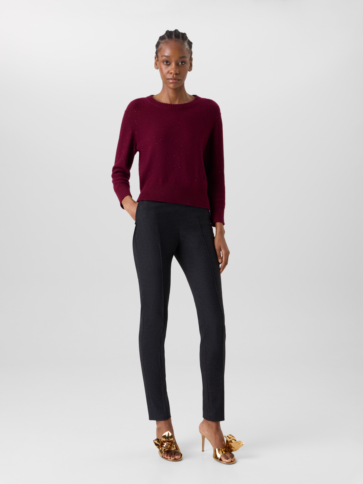 Designer Cashmere Sweater with Fine Sequins - red #editorial