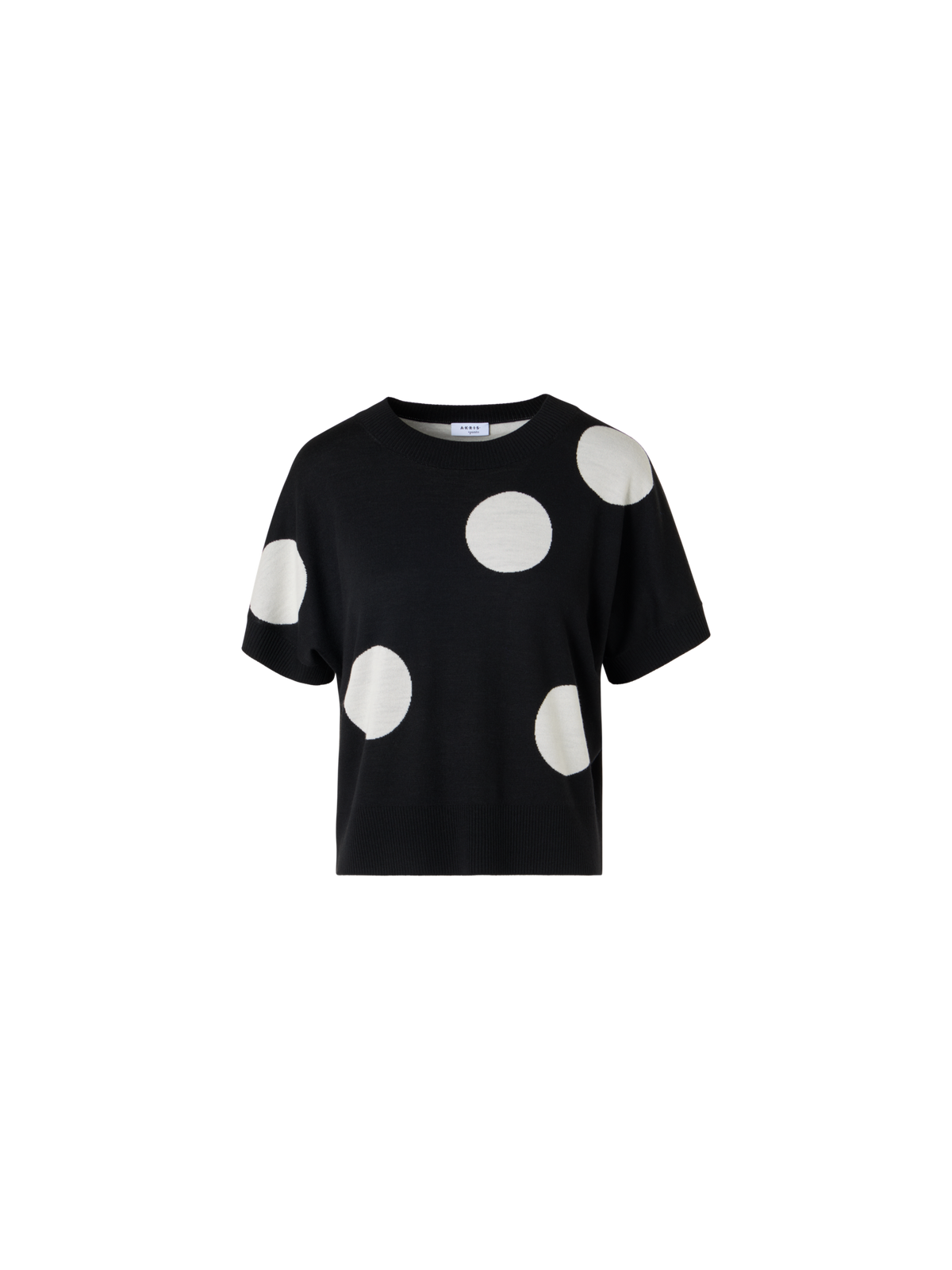 Designer Short-Sleeve Polka-Dot Knit Sweater - black