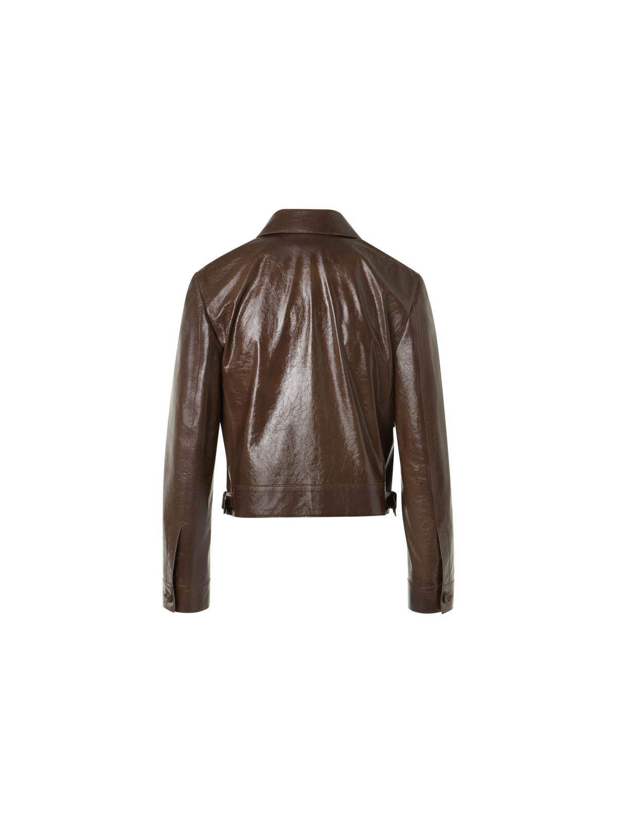 Designer Lacquered Leather Short Jacket - brown