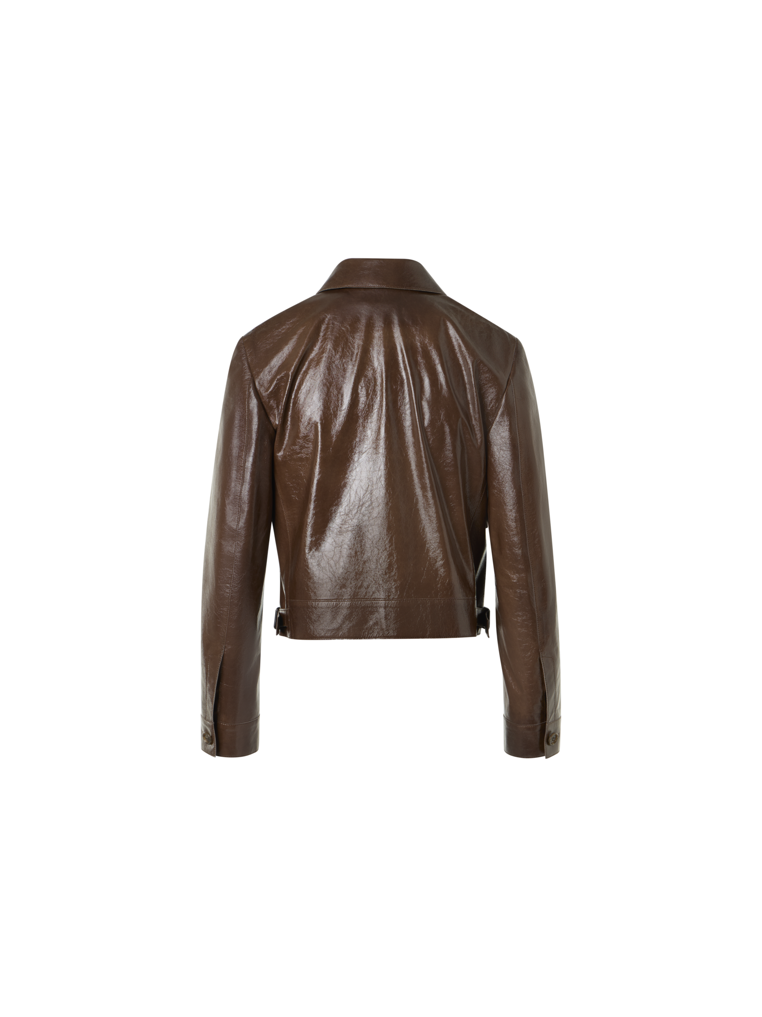 Designer Lacquered Leather Short Jacket - brown