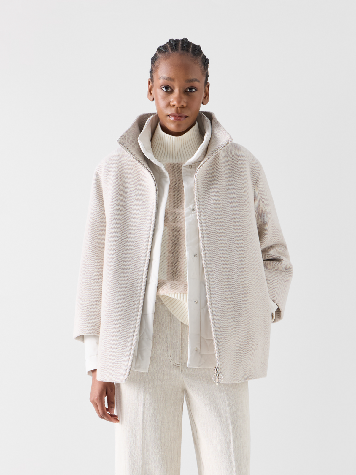 Designer Two-in-One Coat with Dot Quilt Layer - beige #editorial