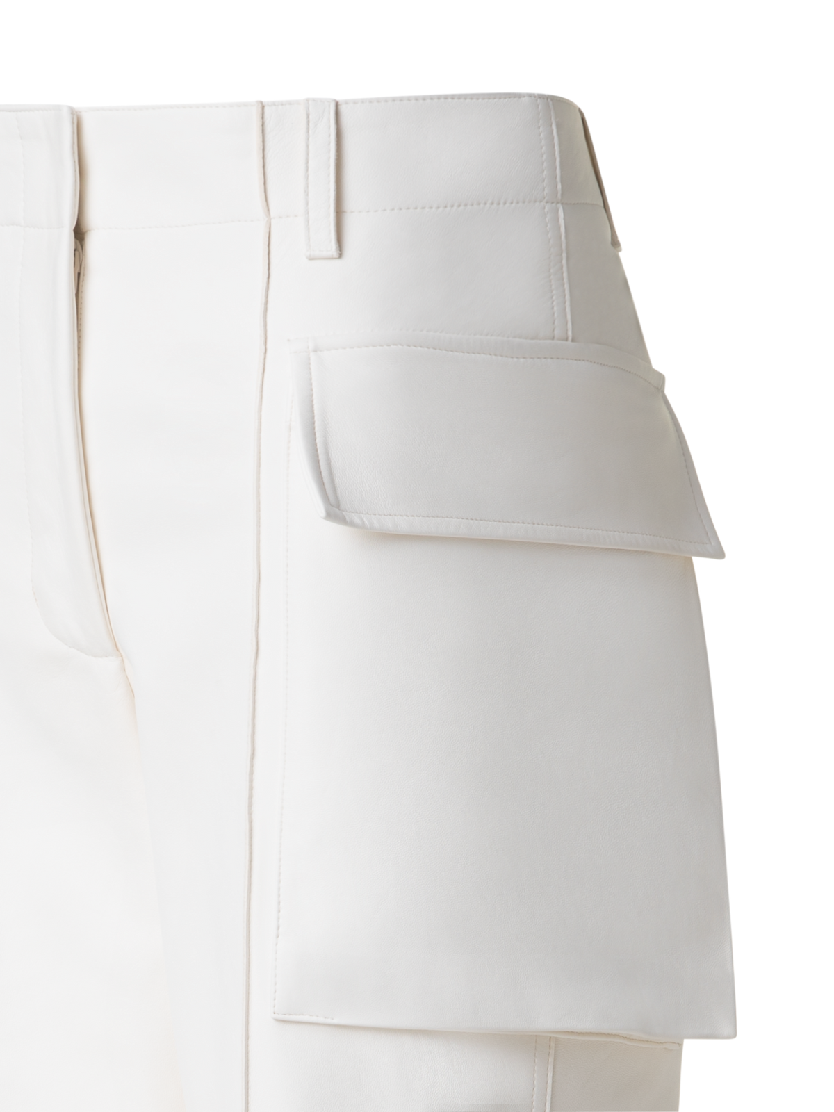 Designer Cargo Leather Pants - neutral - ecru - white