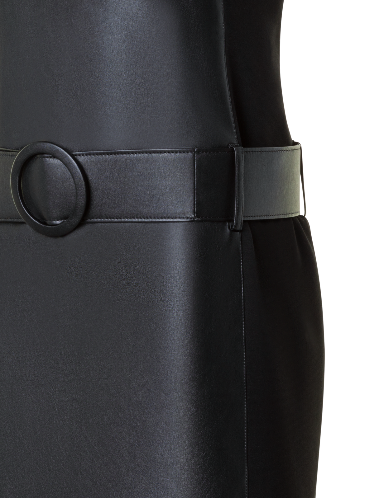 Designer Faux Leather Front Mini Dress with Belt - black - neutral