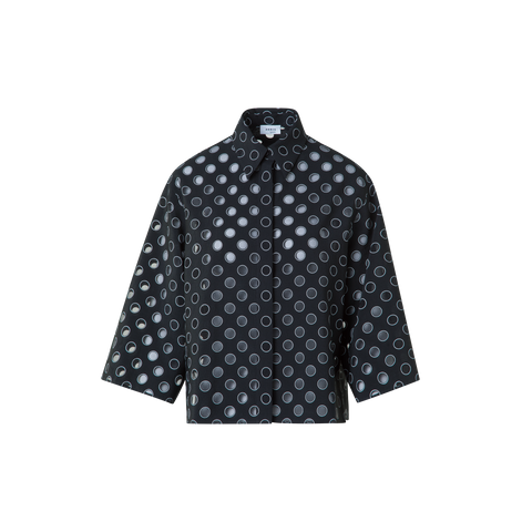 Cropped Shirt Blouse with Sheer Polka Dots