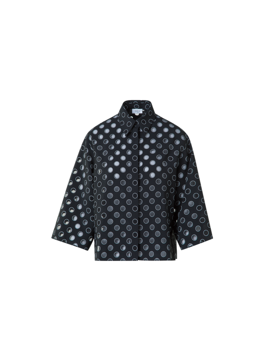 Designer Cropped Shirt Blouse with Sheer Polka Dots - black